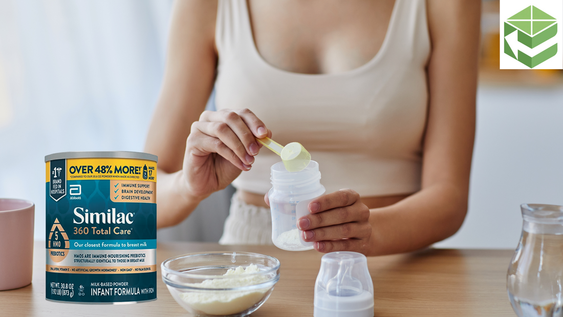 Mother preparing an infant feed with similac total care 360