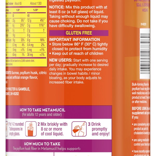 Metamucil Fiber Supplement, Orange, 260 Servings
