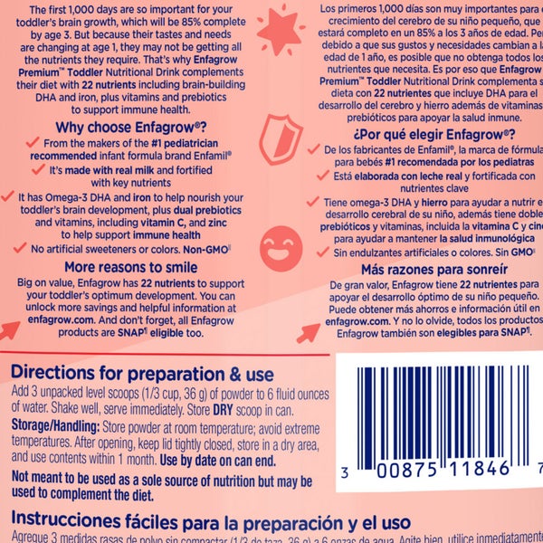 Enfagrow Premium Non-GMO Toddler Next Step Formula Stage 3, 36.6 oz