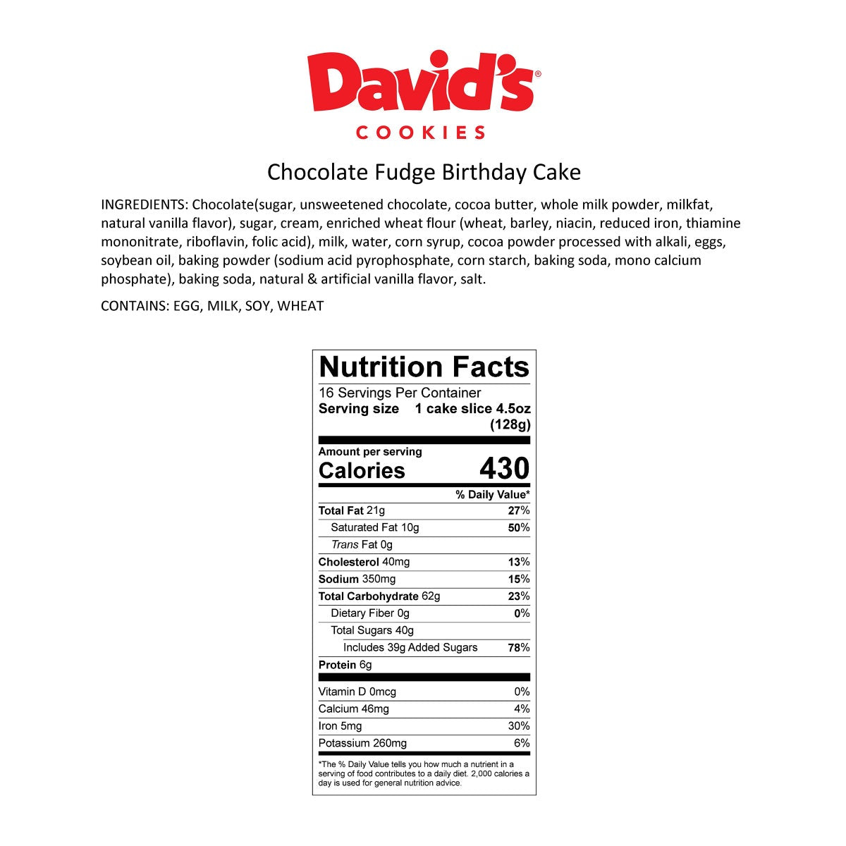 David's Cookies Chocolate Fudge Birthday Cake, 3.75 lbs. Includes Party Pack (16 Servings)