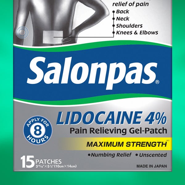 Salonpas LIDOCAINE 4% Pain Relieving Gel-Patch, 15 Patches