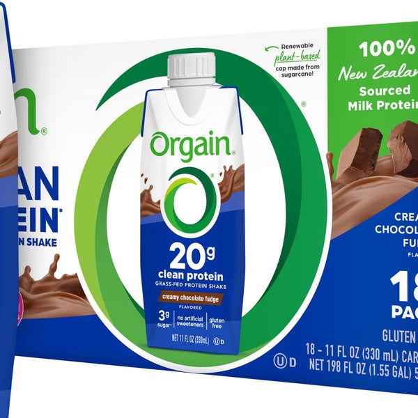 Orgain Clean Grass Fed Protein Shake, Creamy Chocolate Fudge, 11 fl oz, 18-pack