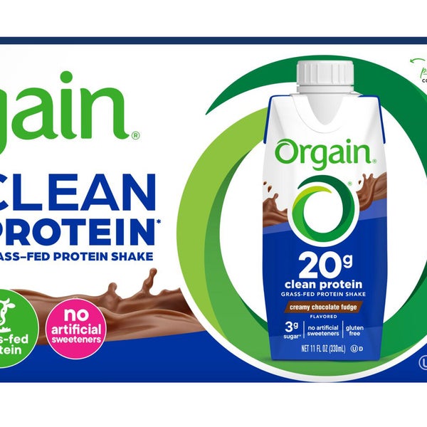 Orgain Clean Grass Fed Protein Shake, Creamy Chocolate Fudge, 11 fl oz, 18-pack