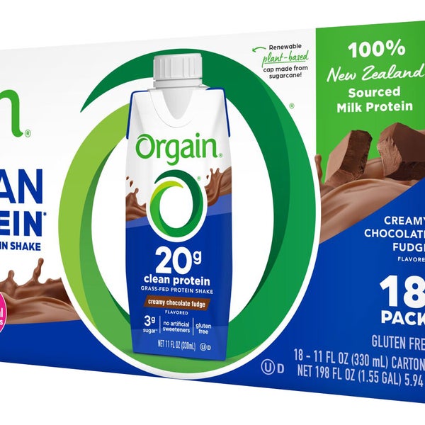 Orgain Clean Grass Fed Protein Shake, Creamy Chocolate Fudge, 11 fl oz, 18-pack