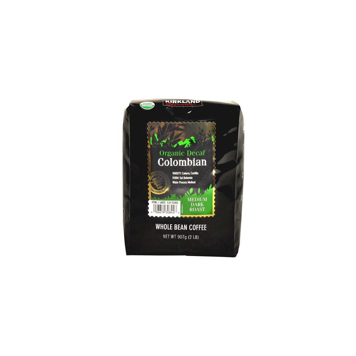 Kirkland Signature Organic Colombian Decaf Whole Bean Coffee, 2 lbs