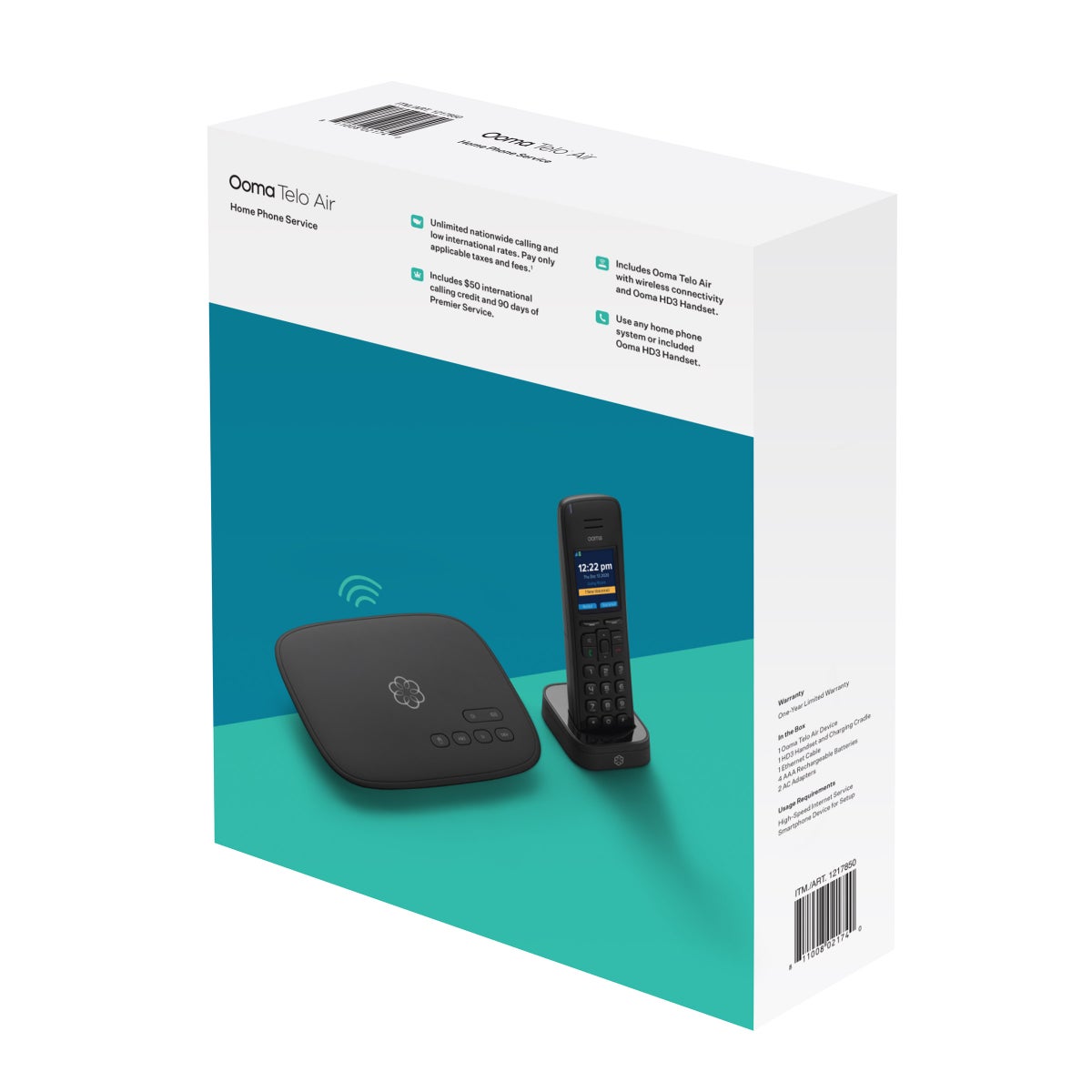 Ooma Telo Air 2 Wireless Wi-Fi Home Phone Service with 1 Cordless Handset