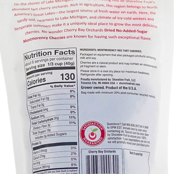 Cherry Bay Orchards No-Added-Sugar Dried Montmorency Cherries 8 oz Bag 2-pack