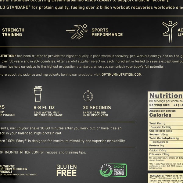 Optimum Nutrition Gold Standard 100% Whey Protein Powder, Vanilla Ice Cream, 5.47 lbs
