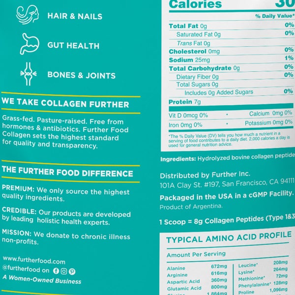 Further Food Grass-Fed Collagen Peptides Powder, Unflavored, 32.0 oz, 113 Servings
