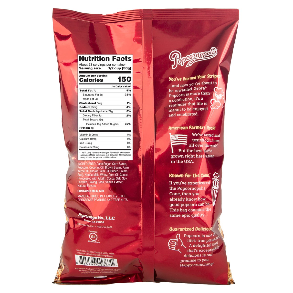 Popcornopolis Zebra Popcorn 24 oz, 3-count