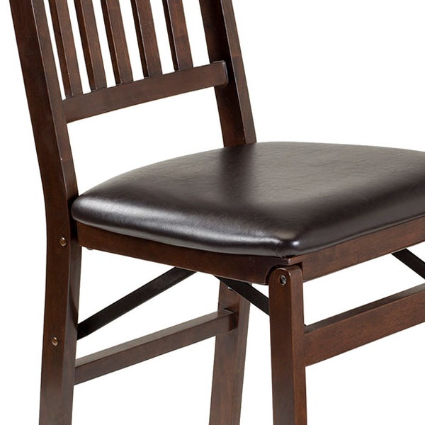 Stakmore Wood Folding Chair with Bonded Leather Seat, Espresso, 2-pack