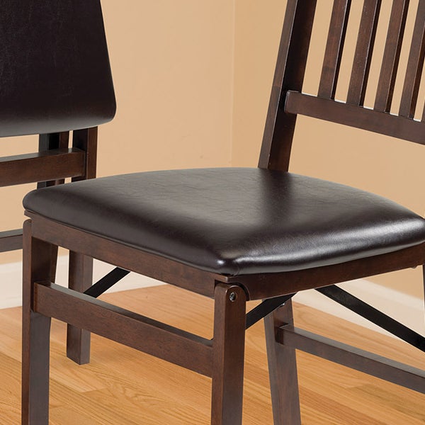 Stakmore Wood Folding Chair with Bonded Leather Seat, Espresso, 2-pack