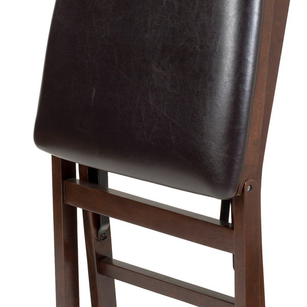 Stakmore Wood Folding Chair with Bonded Leather Seat, Espresso, 2-pack