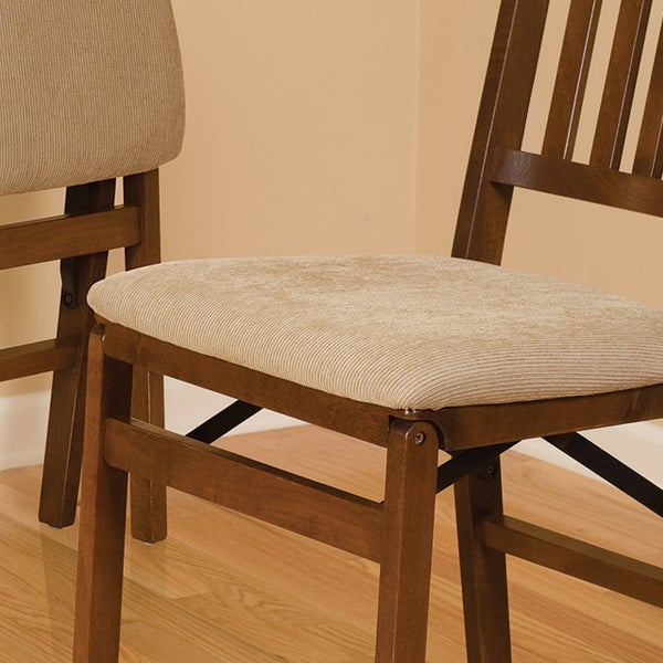Stakmore Wood Upholstered Folding Chair, Fruitwood, 2-pack