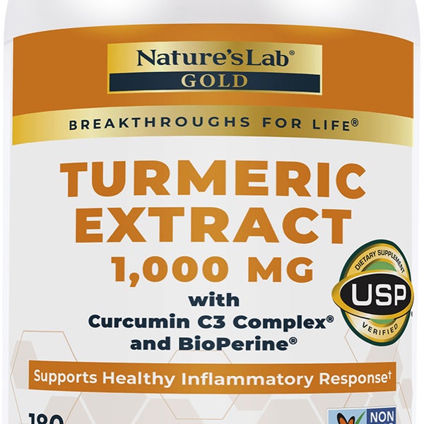 Nature's Lab Turmeric Extract 1000mg with Curcumin C3 Complex & BioPerine, 180 Vegetarian Capsules