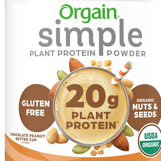 Orgain USDA Organic Simple Plant Protein Powder, Chocolate Peanut Butter Cup, 32.6 oz