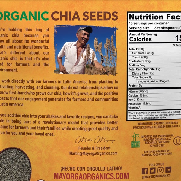 Mayorga Organic Chia Seeds, USDA Organic, NON-Gmo verified, 3lb, 2-pack