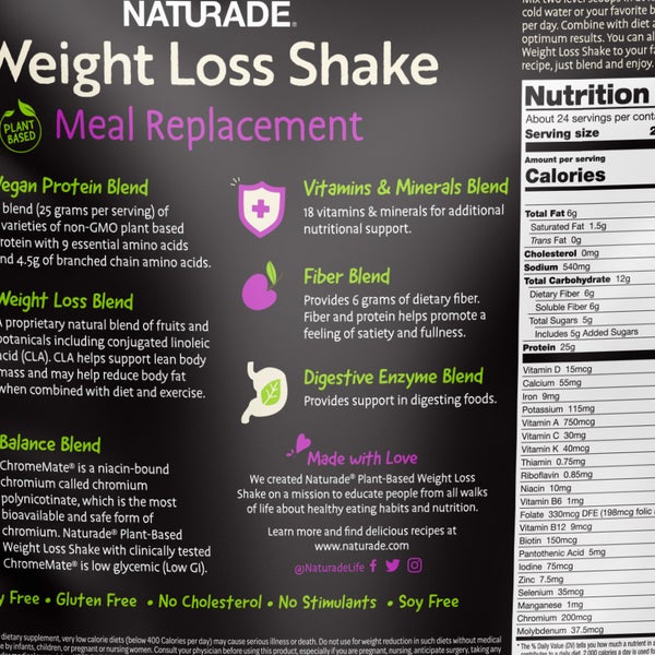 NATURADE Plant-Based Weight Loss High Protein Shake, Vanilla Creme, 2.5 lbs