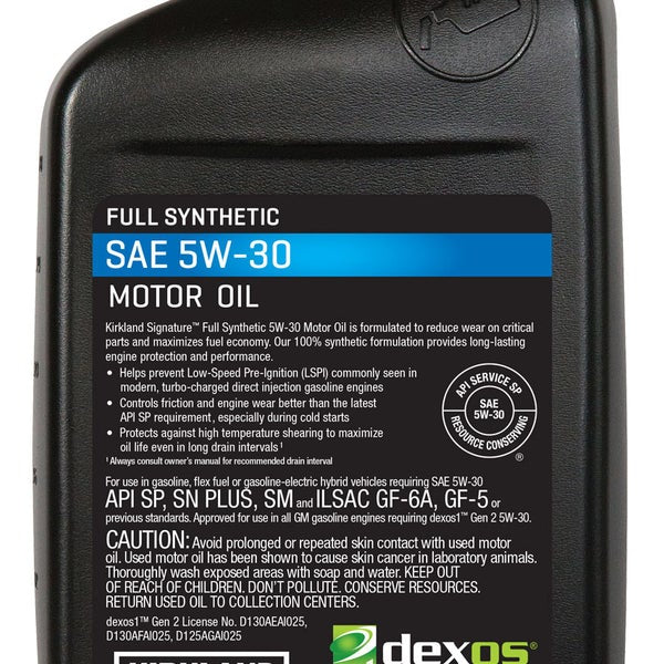 Kirkland Signature 1-Quart 0W20 & 5W30 Full Synthetic Motor Oil, 12-pack