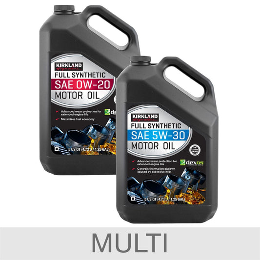 Kirkland Signature 5-Quart 0W20 & 5W30 Full Synthetic Motor Oil, 4-pack