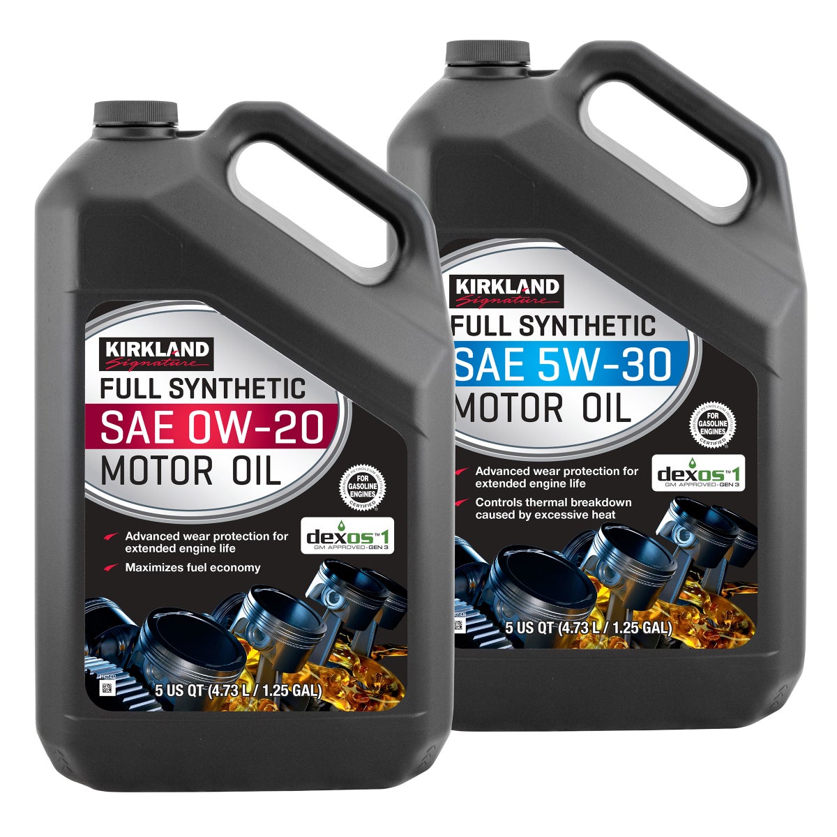 Kirkland Signature 5-Quart 0W20 & 5W30 Full Synthetic Motor Oil, 4-pack