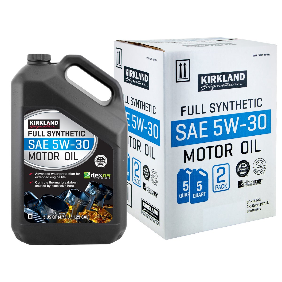Kirkland Signature 5-Quart 0W20 & 5W30 Full Synthetic Motor Oil, 4-pack
