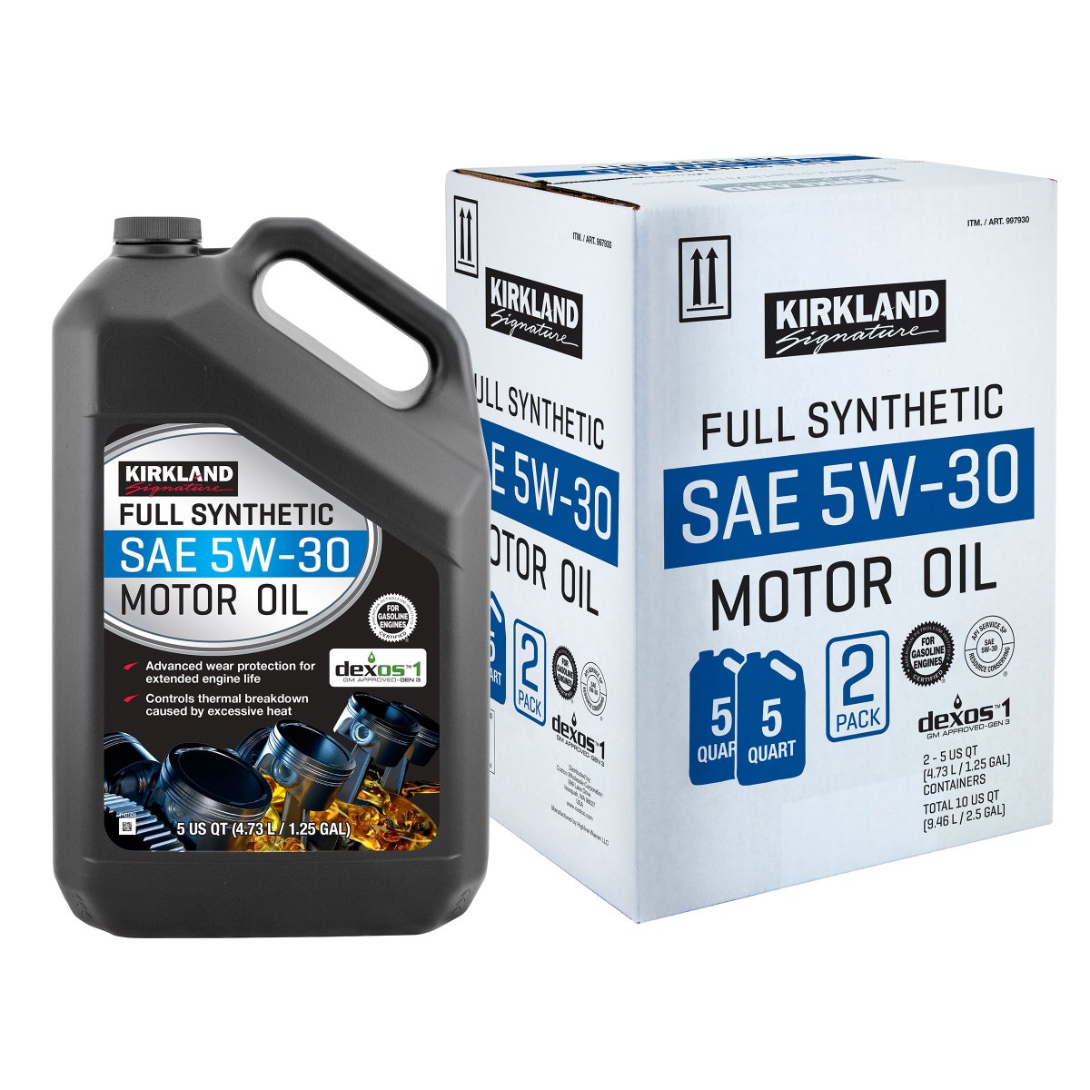 Kirkland Signature 5-Quart 0W20 & 5W30 Full Synthetic Motor Oil, 4-pack