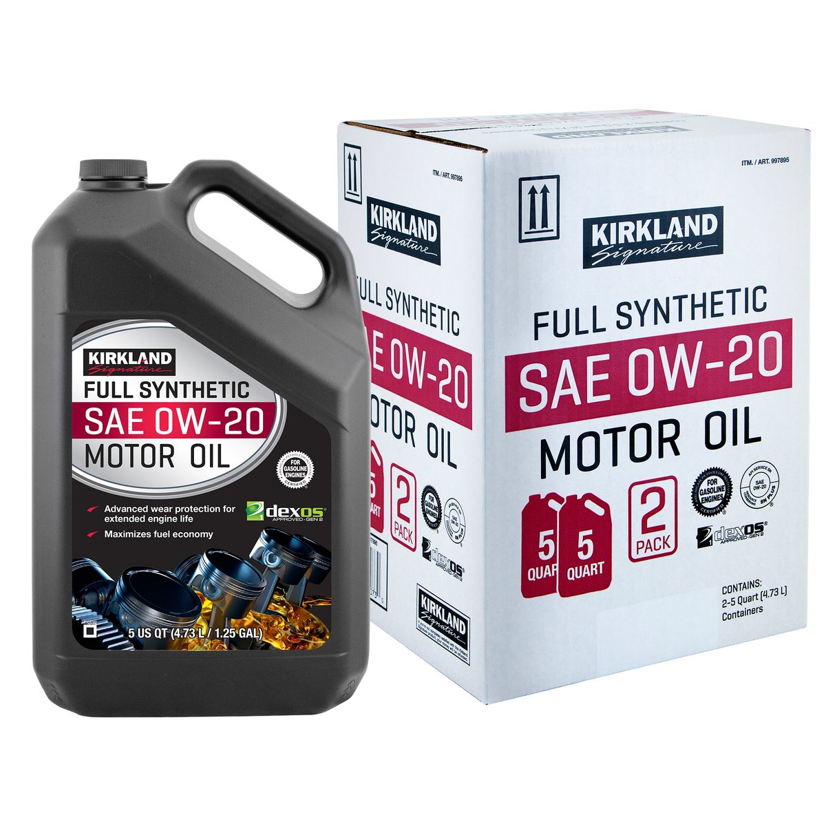 Kirkland Signature 5-Quart 0W20 & 5W30 Full Synthetic Motor Oil, 4-pack