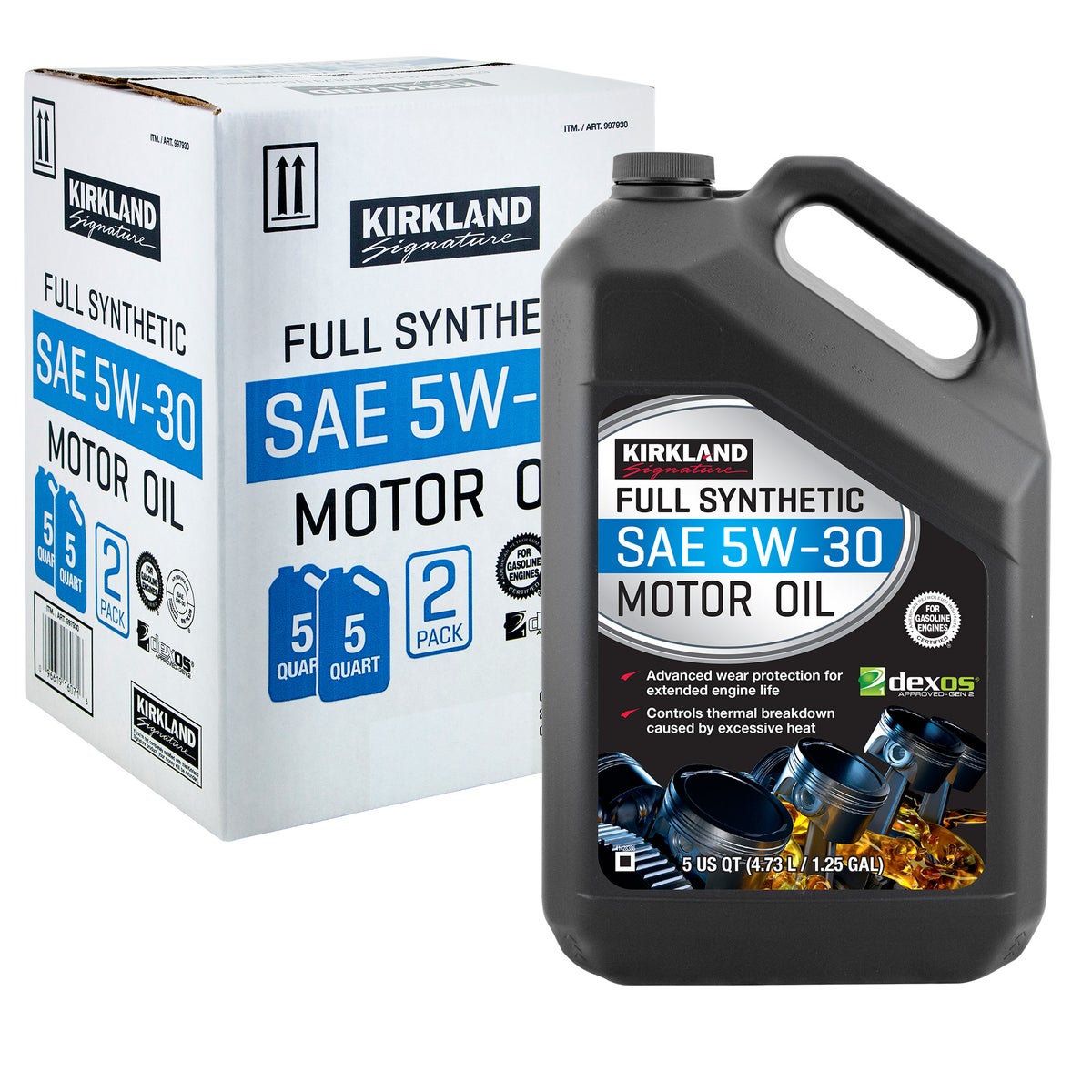 Kirkland Signature 5-Quart 0W20 & 5W30 Full Synthetic Motor Oil, 4-pack