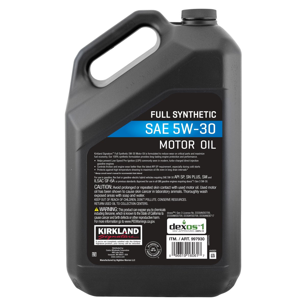 Kirkland Signature 5-Quart 0W20 & 5W30 Full Synthetic Motor Oil, 4-pack