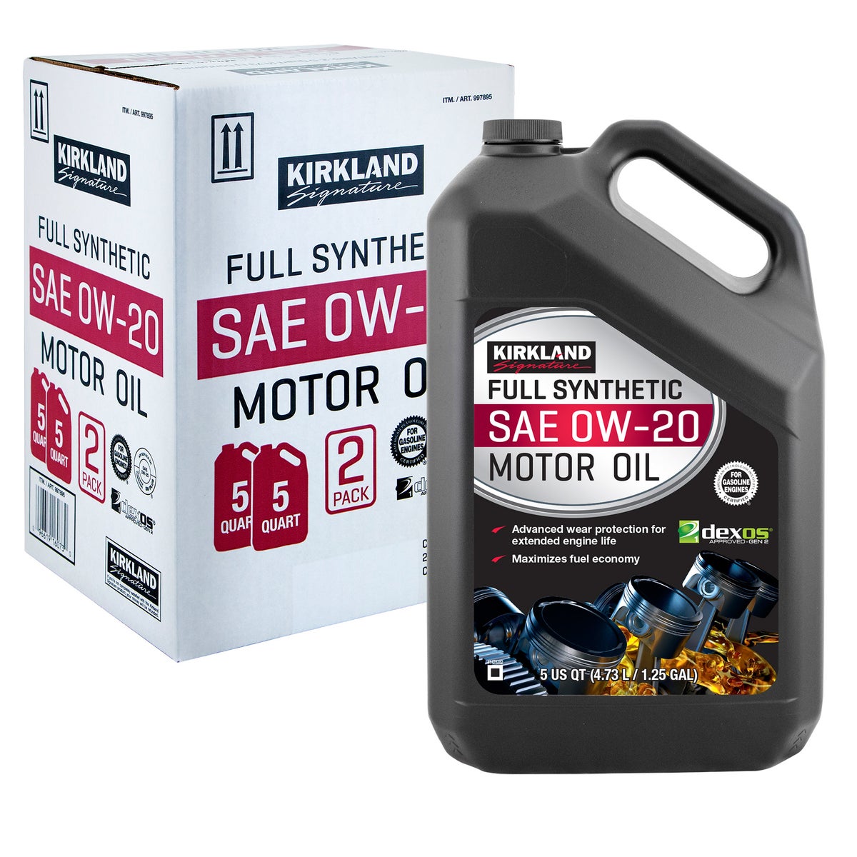Kirkland Signature 5-Quart 0W20 & 5W30 Full Synthetic Motor Oil, 4-pack