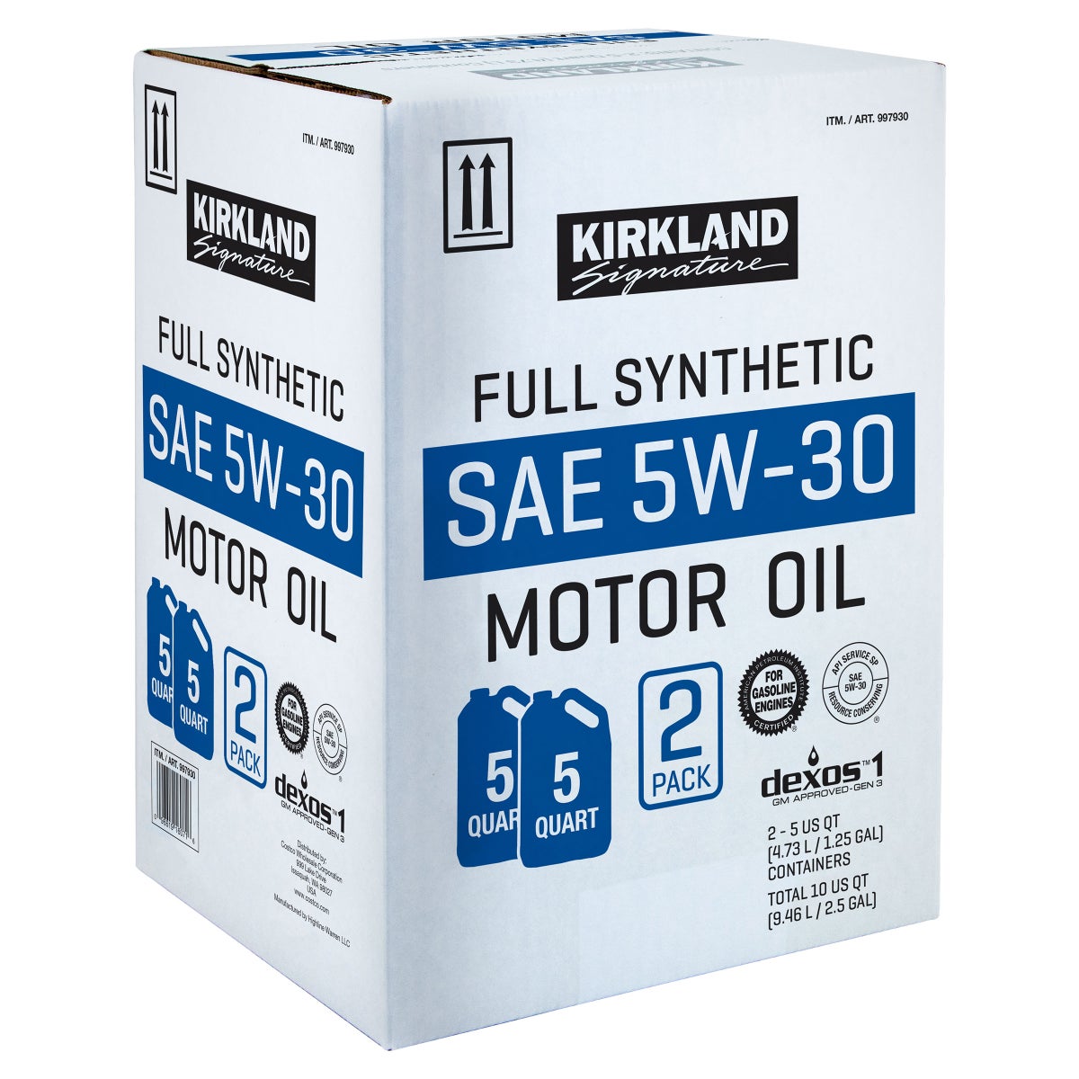 Kirkland Signature 5-Quart 0W20 & 5W30 Full Synthetic Motor Oil, 4-pack