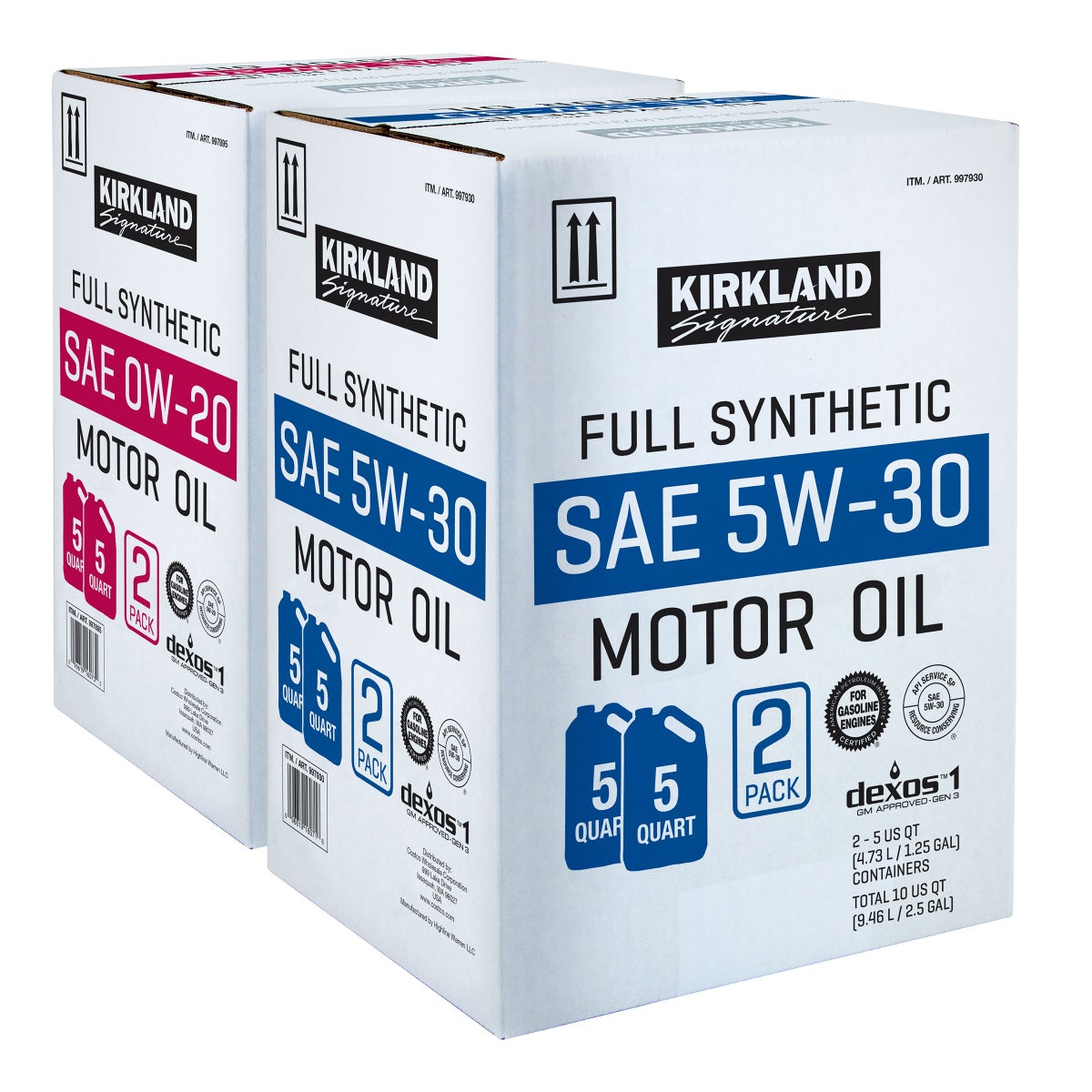 Kirkland Signature 5-Quart 0W20 & 5W30 Full Synthetic Motor Oil, 4-pack