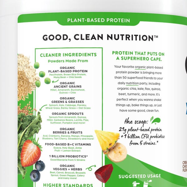 Orgain Organic Protein and Superfoods Plant Based Protein Powder, Creamy Chocolate Fudge, 2.64 lbs