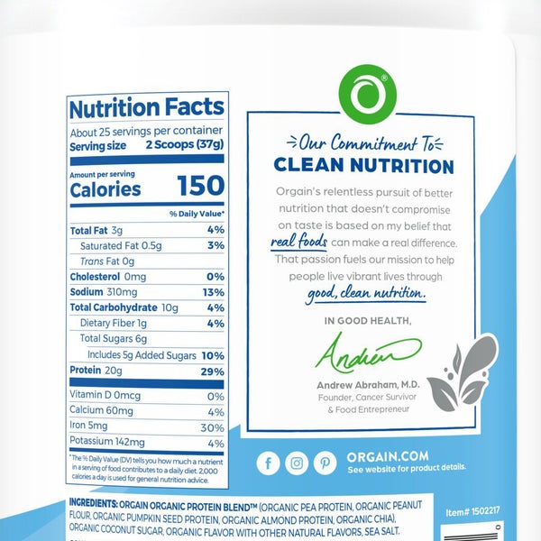 Orgain USDA Organic Simple Plant Protein Powder, Vanilla, 32.6 oz