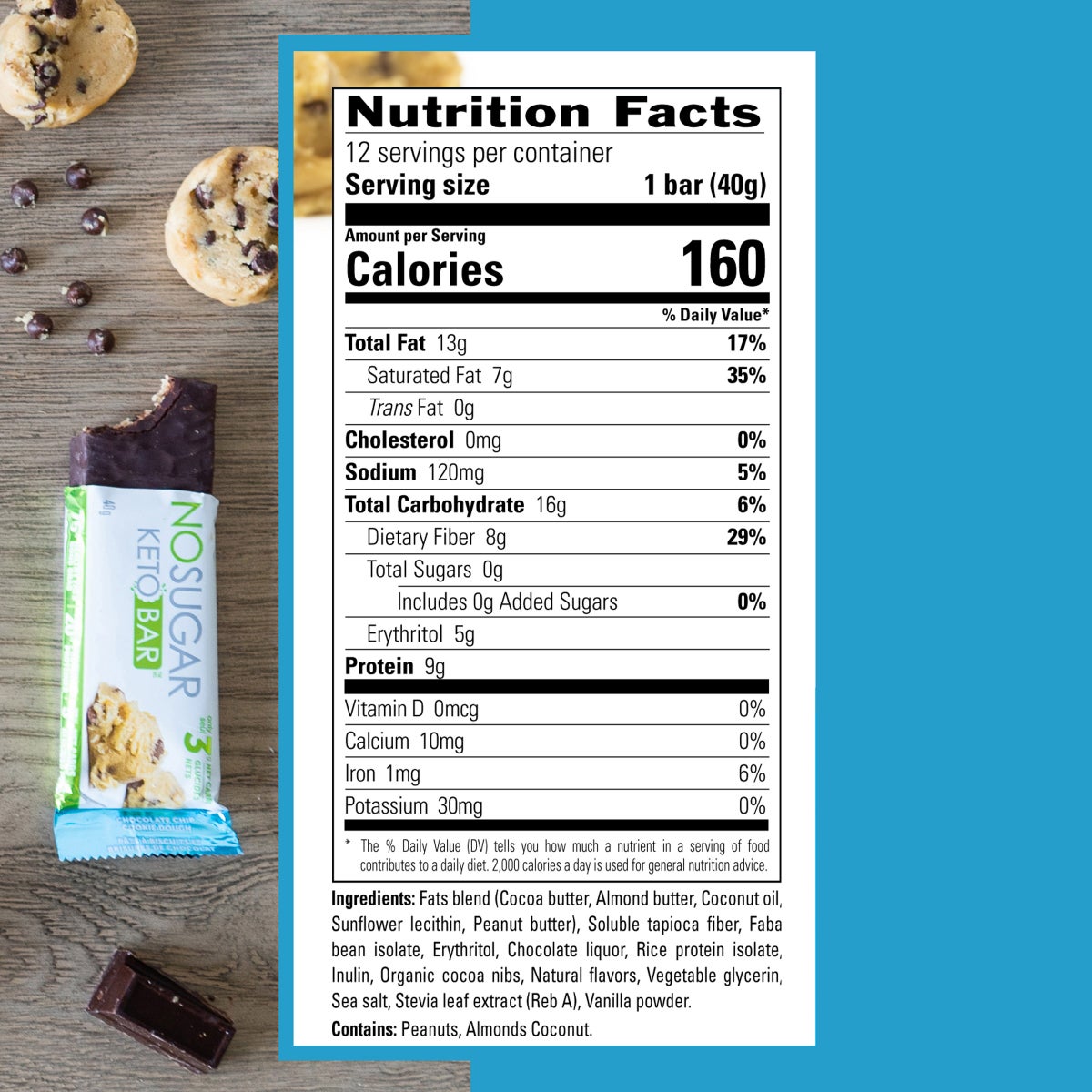 No Sugar Keto Bar Chocolate Chip Cookie Dough (12-count) 2-Pack