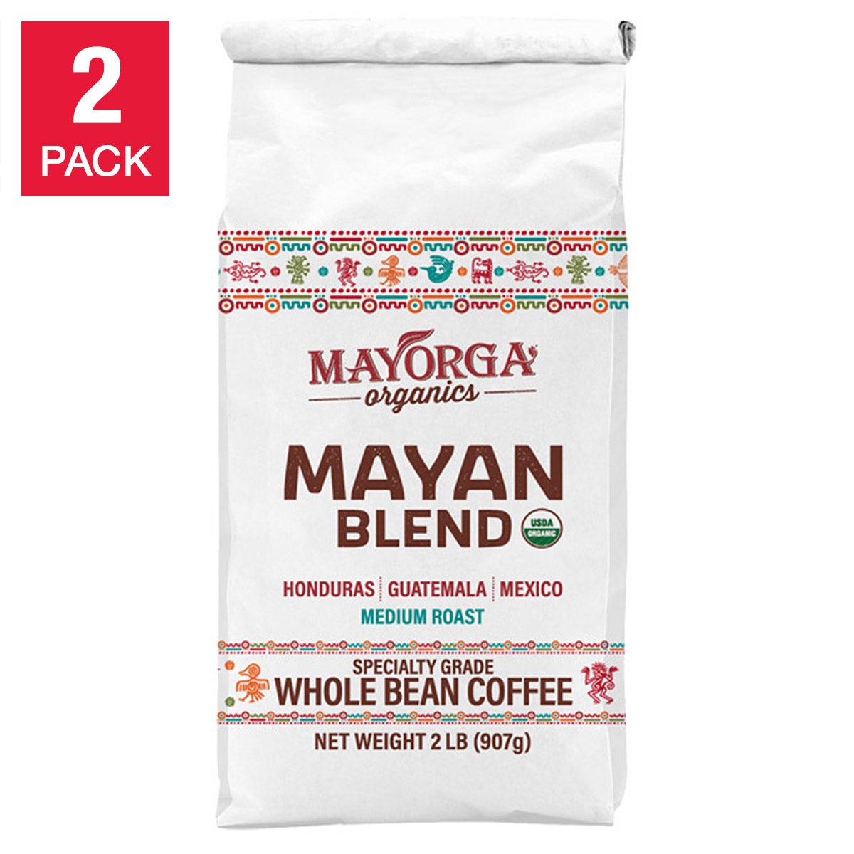 Mayorga Organics Mayan Blend, USDA Organic, Medium Roast, Whole Bean Coffee, 2lb, 2-pack