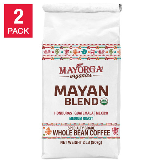 Mayorga Organics Mayan Blend, USDA Organic, Medium Roast, Whole Bean Coffee, 2lb, 2-pack
