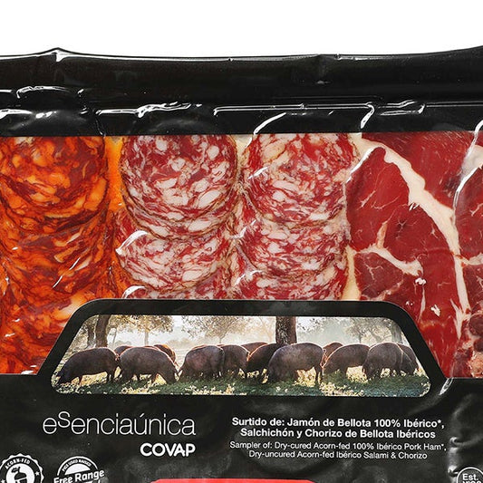 Sampler: Dry-Cured Acorn-Fed 100% Iberico Pork Ham and Salami and Chorizo, 4.5 oz, 3-pack