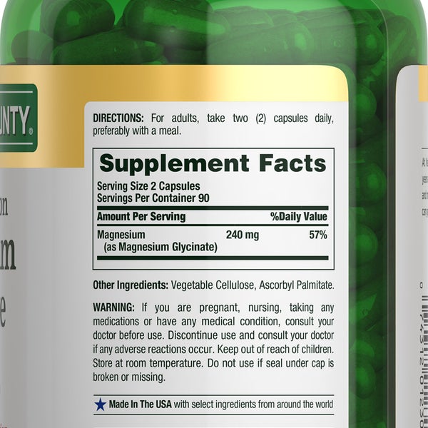 Nature's Bounty Magnesium Glycinate 240 mg, 180 Capsules