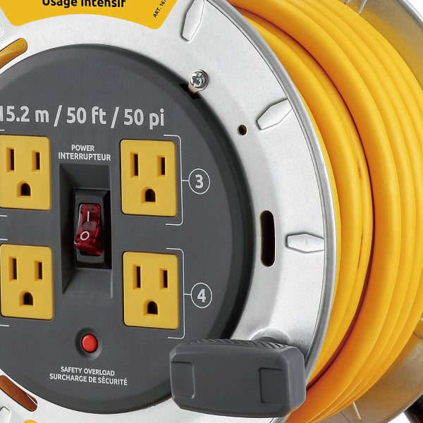 Link2Home Professional Grade Metal Cord Reel 50ft 12AWG Extension Cord