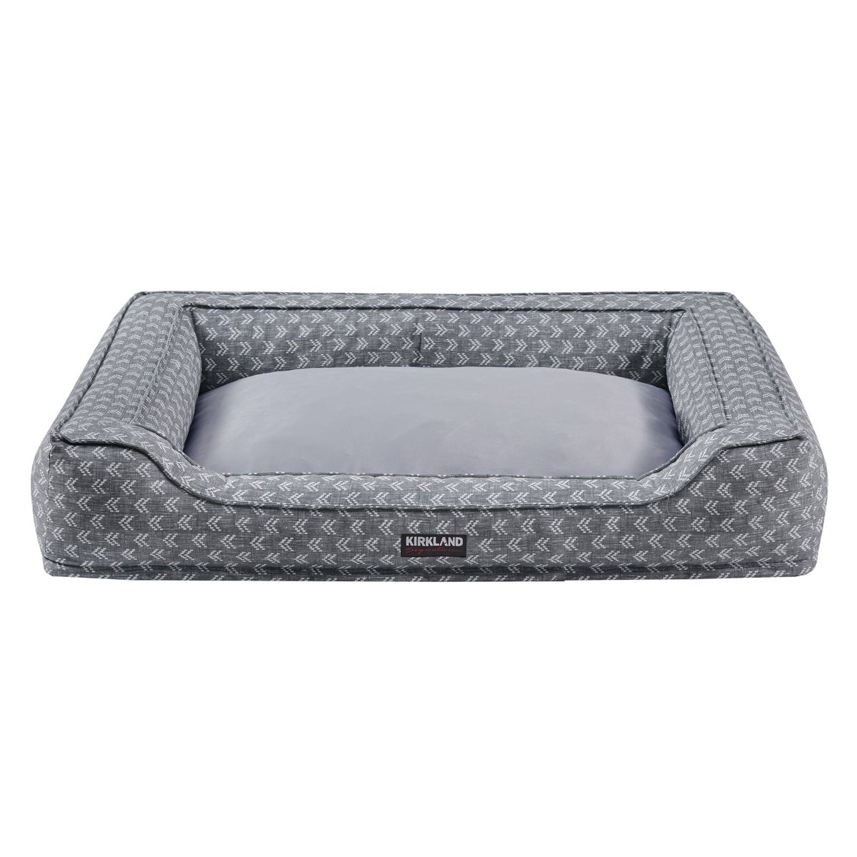 Kirkland Signature Rectangular Large Bolster Cuddler 42" x 32" Pet Bed, Gray Print