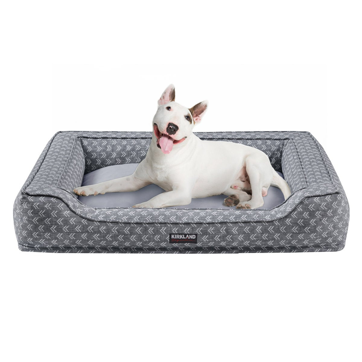 Kirkland Signature Rectangular Large Bolster Cuddler 42" x 32" Pet Bed, Gray Print