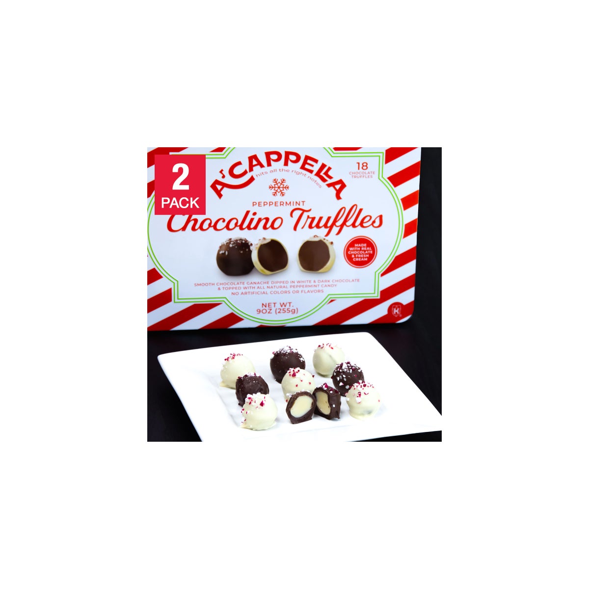 A'cappella 18 Peppermint Chocolino Truffle Tin, 2-pack