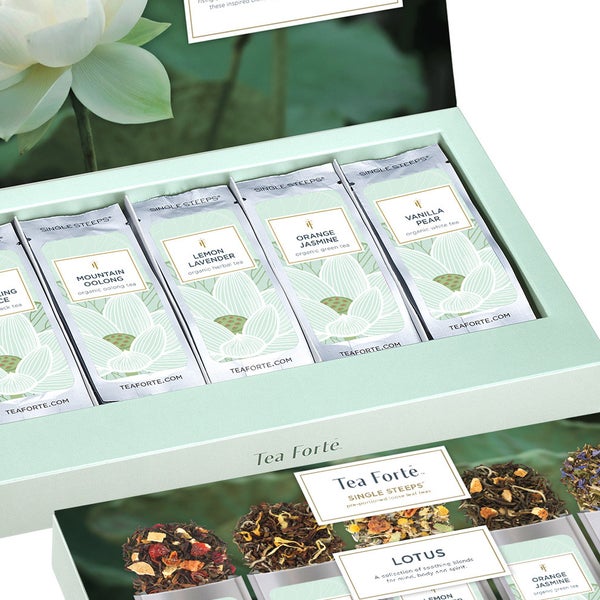 Tea Forte Lotus Spa Bundle, 25 Tea Packs and One Cup