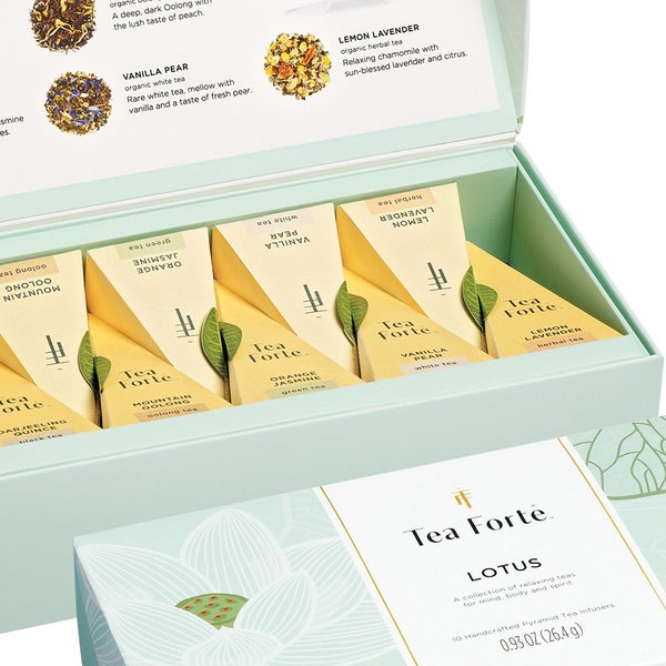 Tea Forte Lotus Spa Bundle, 25 Tea Packs and One Cup