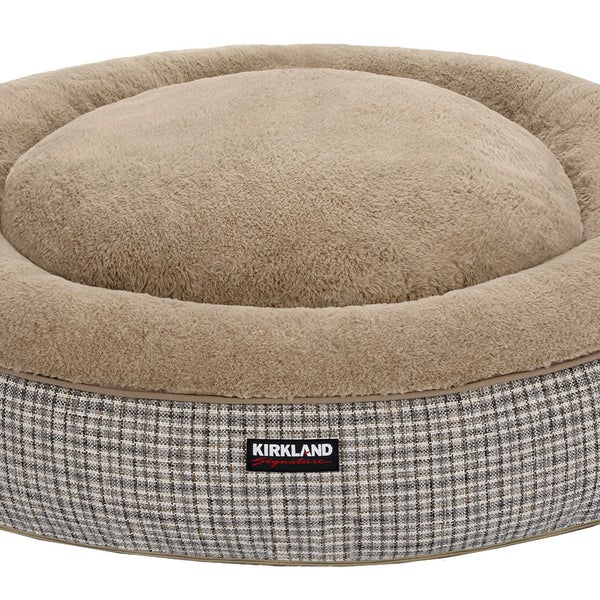 Kirkland Signature 40” Round Nest Pet Bed, Taupe Plaid