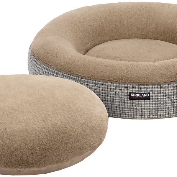 Kirkland Signature 40” Round Nest Pet Bed, Taupe Plaid