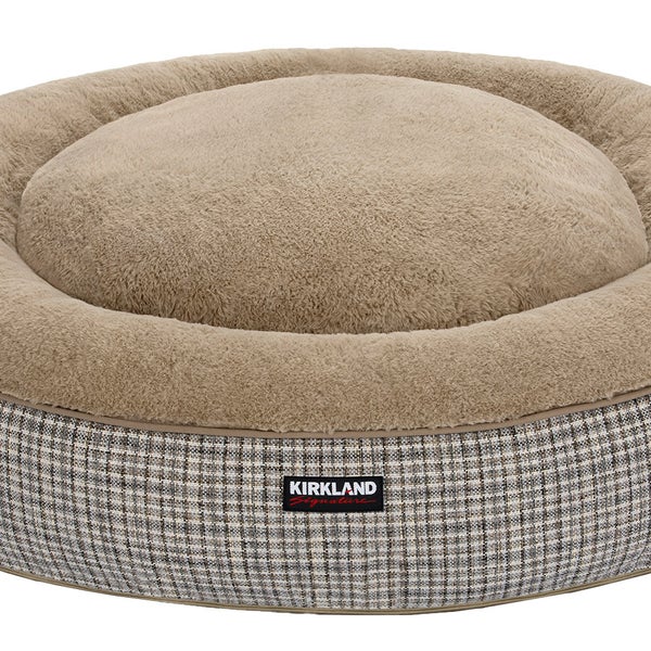 Kirkland Signature 40” Round Nest Pet Bed, Taupe Plaid
