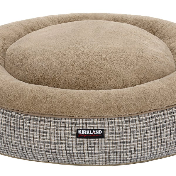 Kirkland Signature 40” Round Nest Pet Bed, Taupe Plaid